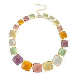 Womens Pastel Multicolor Pink Lucite Gold Tone Statement Necklace New